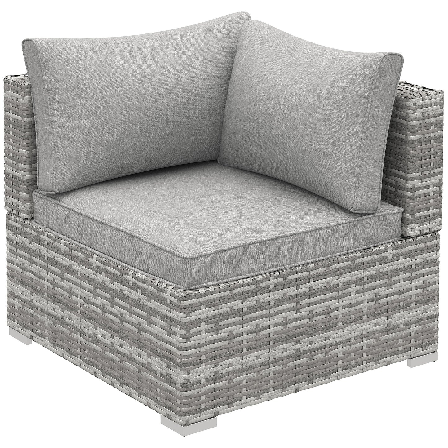 Sofa narożna Outsunny Outdoor PE Rattan, sofa ogrodowa z wikliny, pojedynczy fotel z poduszkami, jasnoszary