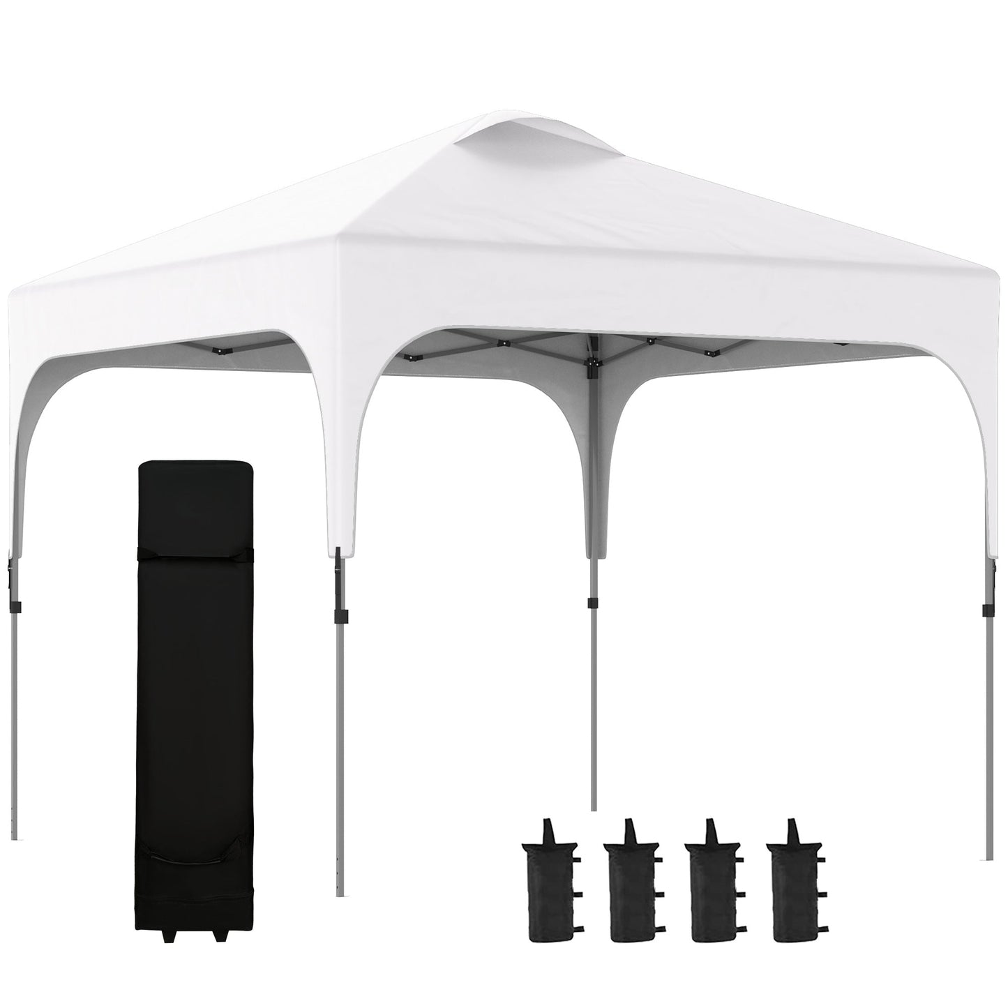 Outsunny 3 x 3(M) Pop Up Gazebo, składany namiot z baldachimem UPF 50+ z torbą transportową na kółkach, 4 worki na nogi, regulowany na wysokość namiot, łatwy w rozstawianiu dla 1 osoby na imprezę na patio w ogrodzie na świeżym powietrzu, biały