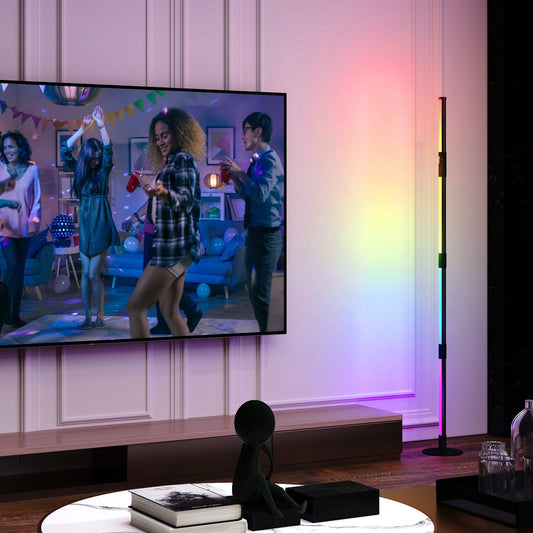 HOMCOM LED Floor Lamp, 360 RGB Detachable Corner Floor Lamp with App & Remote Control, Colour Changing Standing Lamp with Music Sync & Timing, for Living Room, Game Room, Dark Grey