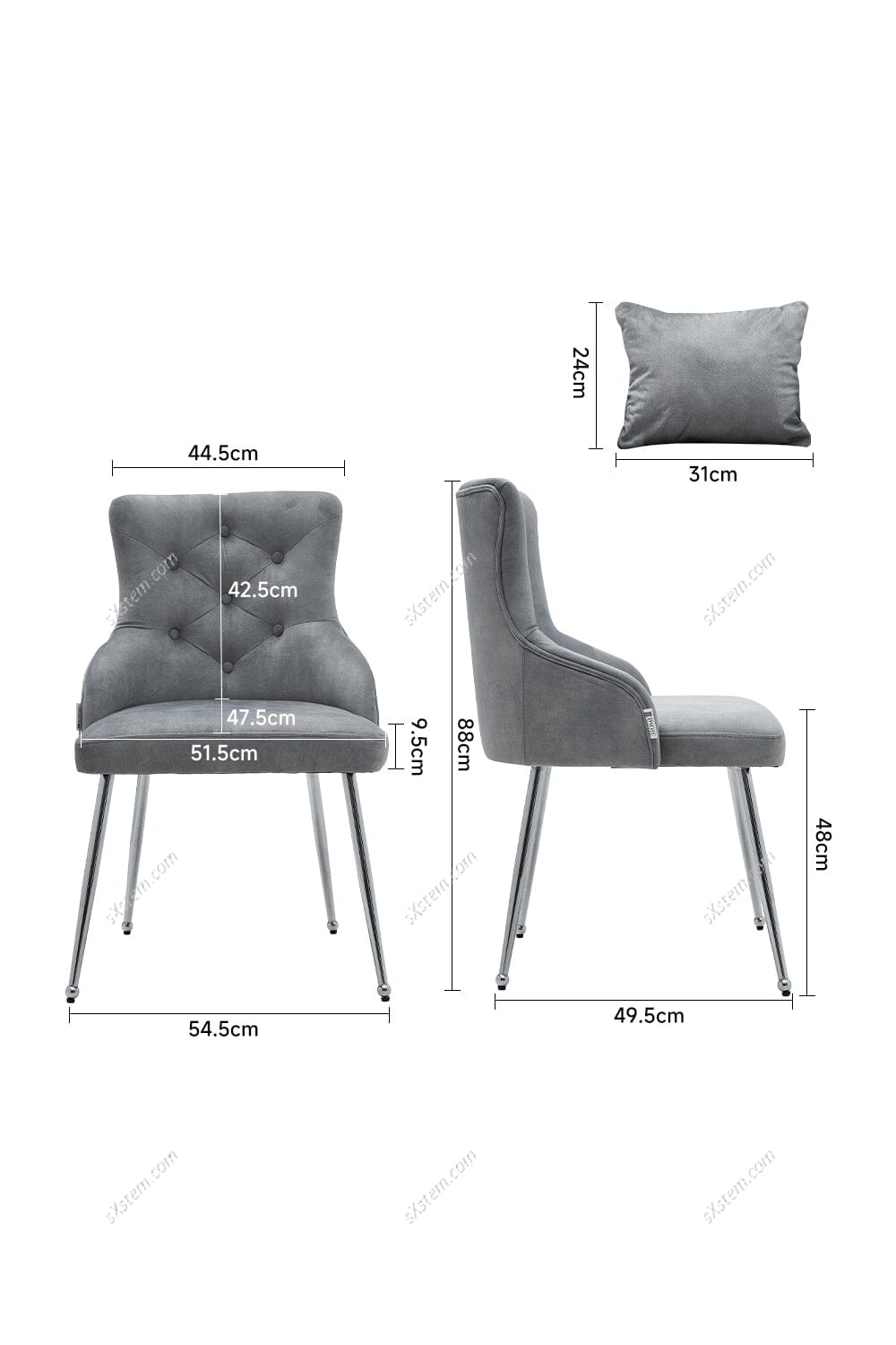 Grey Velvet Tufted Dining Chair with Cushion
