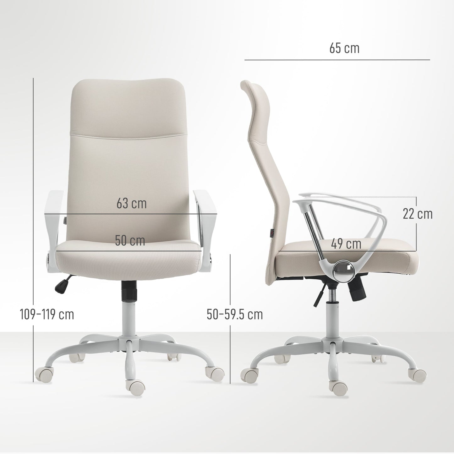 Krzesło biurowe HOMCOM Fabric High Back - kremowo-białe