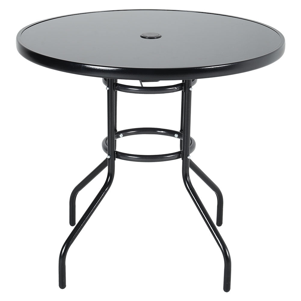 Patio Garden Dining Table with Umbrella Hole Glass Garden Table