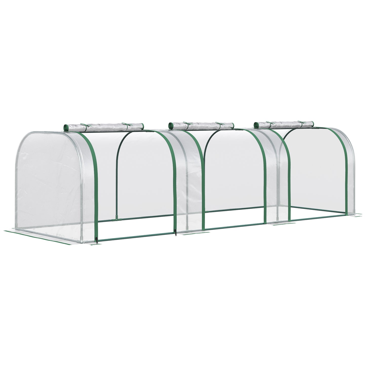 Outsunny PVC Tunnel Green Grow House Stalowa rama do ogrodu na podwórko z drzwiami na suwak 295x100x80 cm, przezroczysty