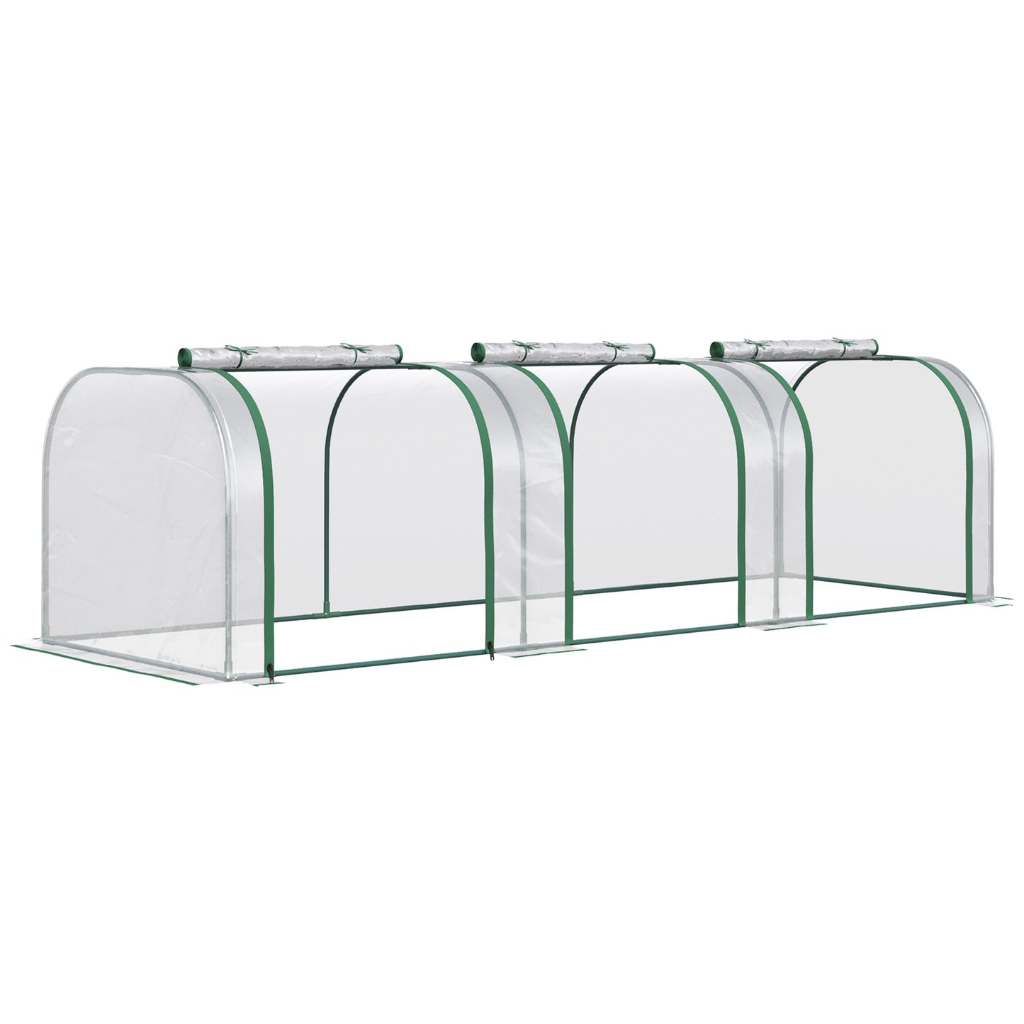 Outsunny PVC Tunnel Green Grow House Stalowa rama do ogrodu na podwórko z drzwiami na suwak 295x100x80 cm, przezroczysty