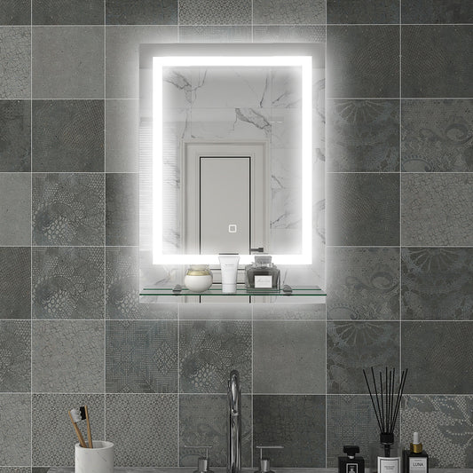 kleankin Large Vanity Mirror with Lights and Shelf, Illuminated bathroom Mirror with 3 Colour Brightness, Smart Touch, Anti-Fog