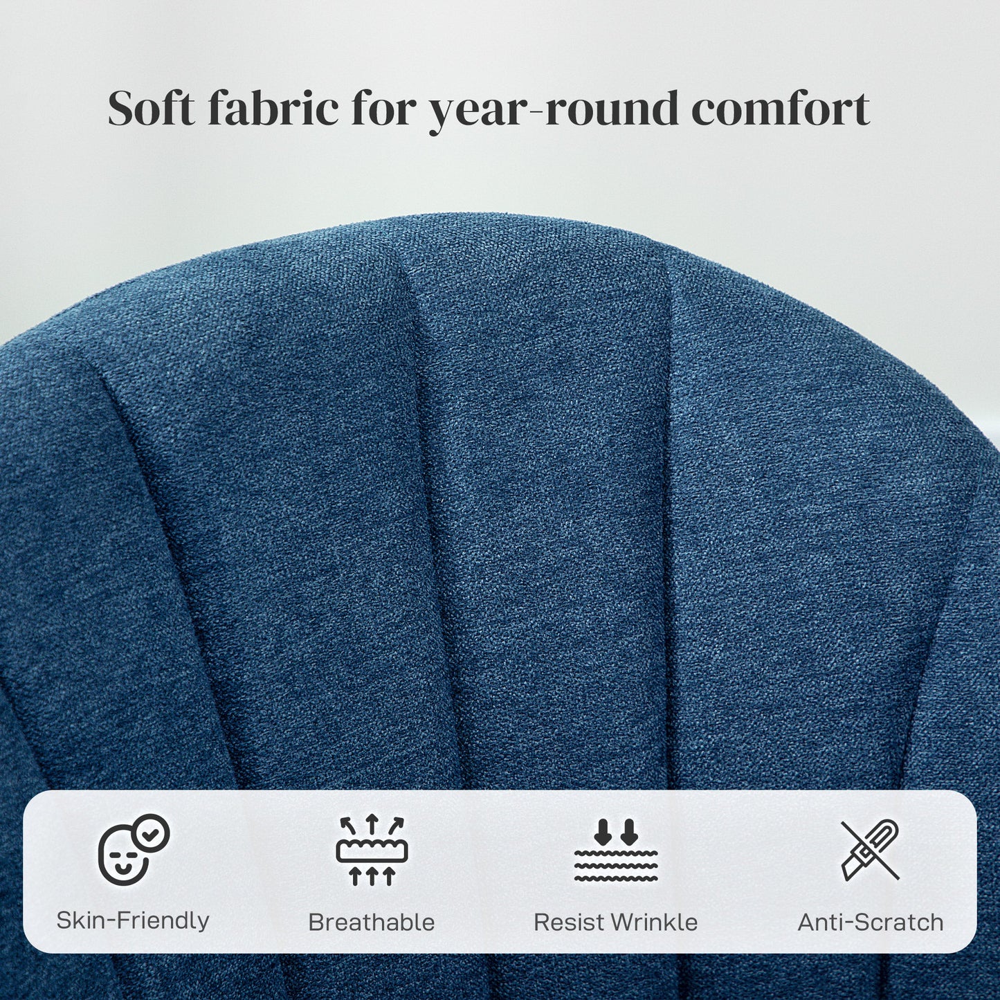 HOMCOM Dining Chairs Set of 2, Modern Upholstered Kitchen Chairs with Metal Legs, Shell Backrest and Padded Seat for Dining Room, Bedroom, Living Room, Vanity, Blue