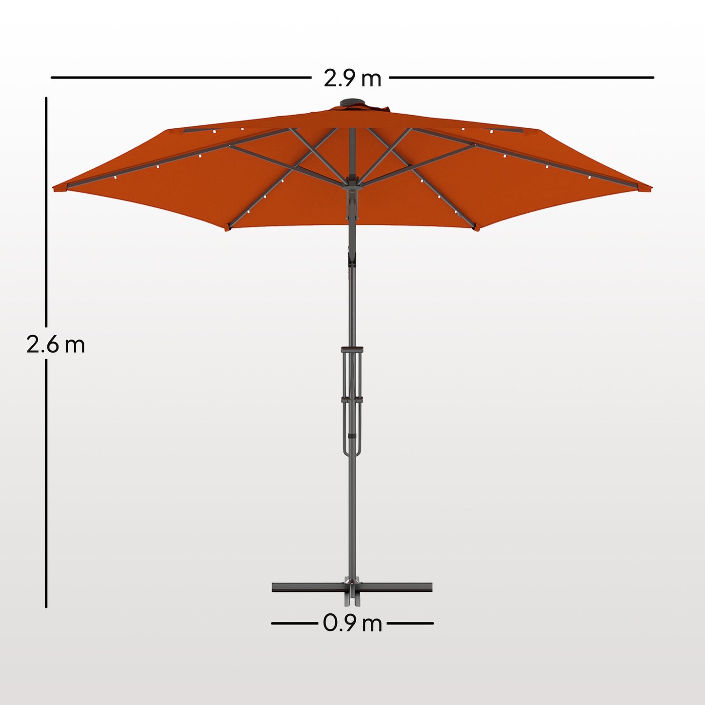Outsunny 3(m) Solarny LED Cantilever Parasol - Pomarańczowy
