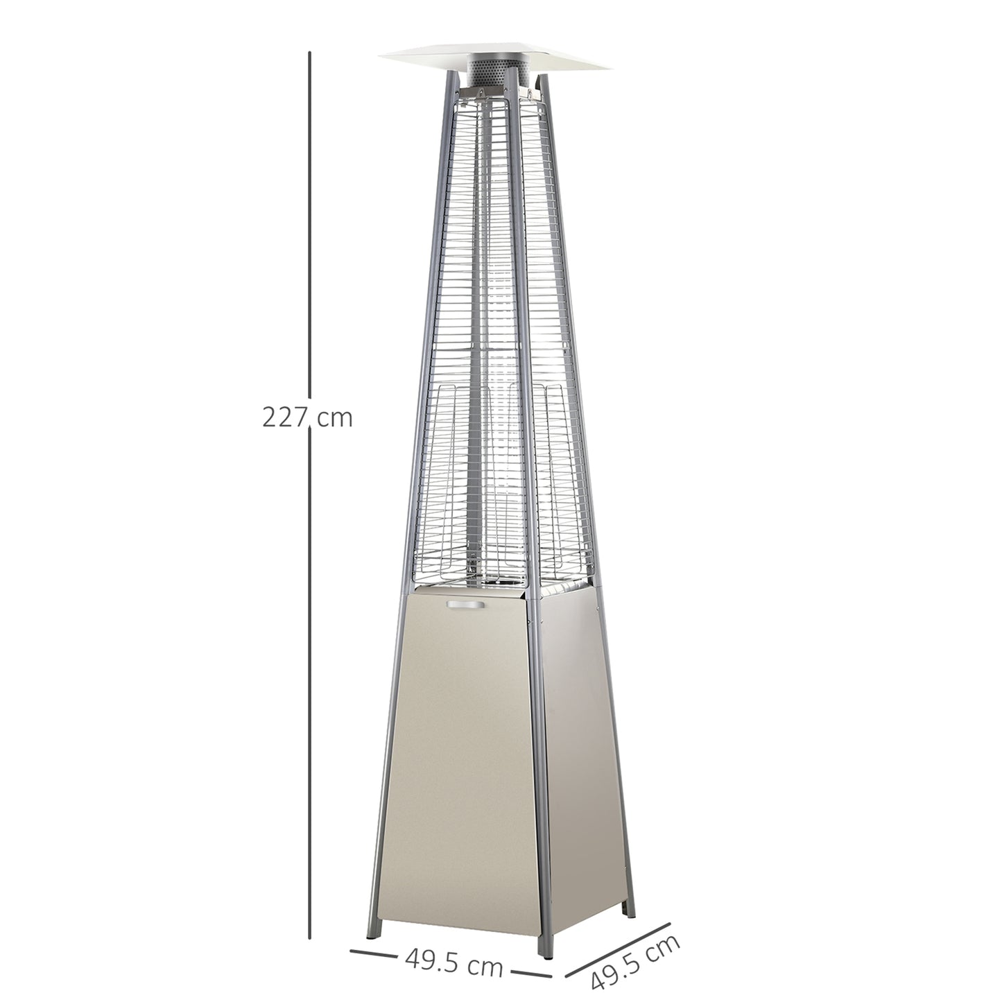 Outsunny Stal nierdzewna Outdoor Garden Pyramid Patio Heater z kółkami i osłoną przeciwdeszczową - srebrny