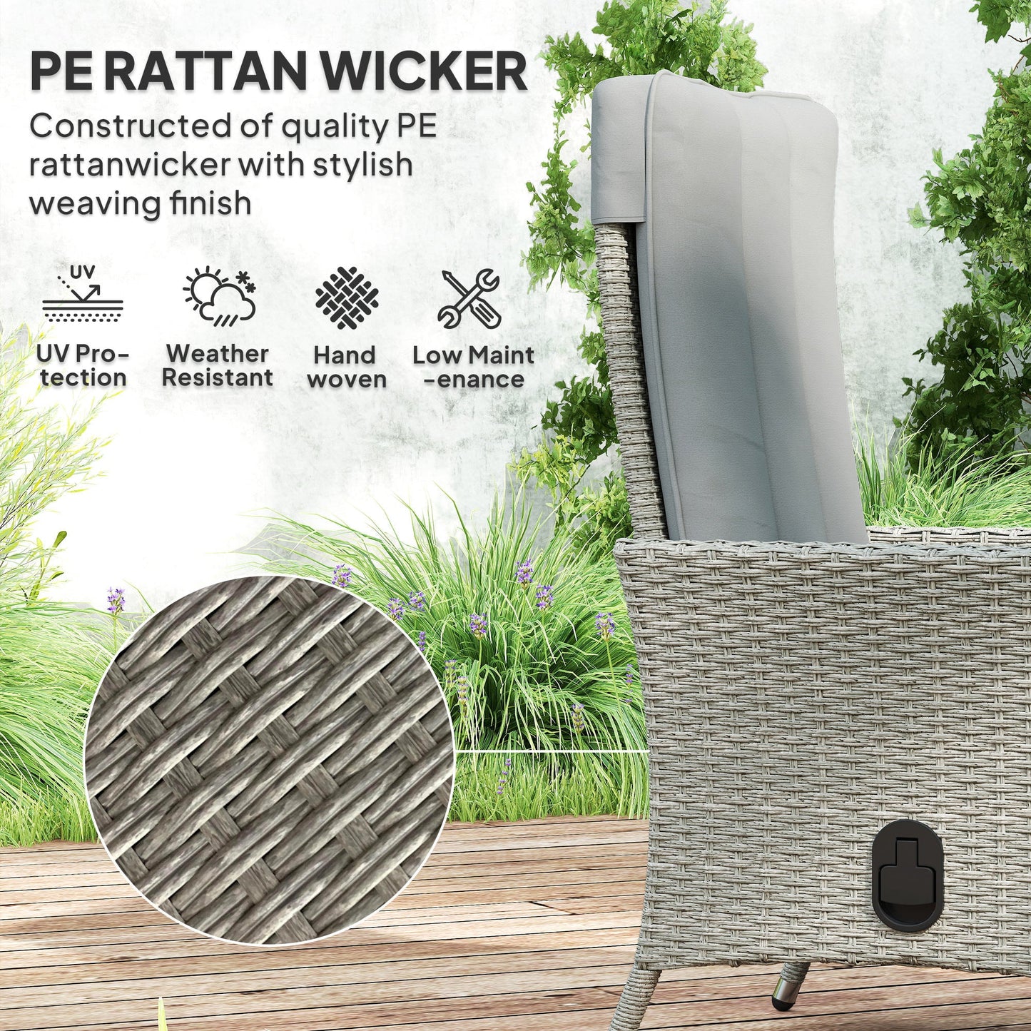 Outsunny 105°-150 Reclining Rattan Chair - Grey