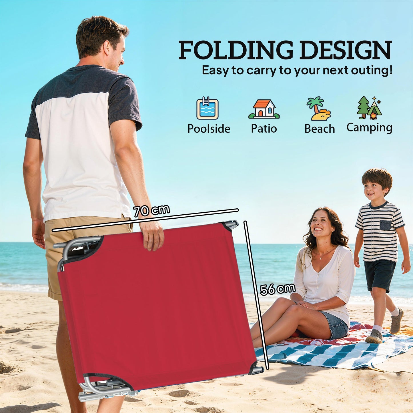 Outsunny Outdoor Foldable Sun Lounger Set of 2, 4 Level Adjustable Backrest Reclining Sun Lounger Chair with Angle