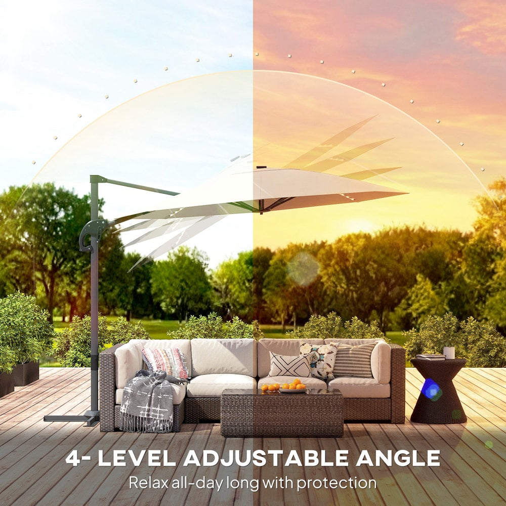 Outsunny 3(m) Cantilever Garden Parasol with Solar Powered Lights in Cream, image 5