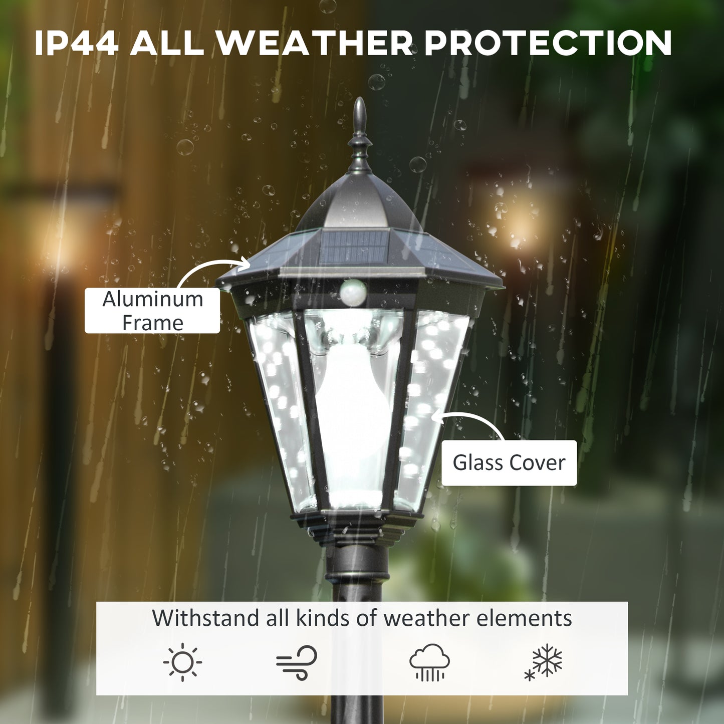 Outsunny 2,4 m Lampa ogrodowa Słupek oświetleniowy, lampa LED zasilana energią słoneczną do oświetlenia ścieżki na patio z aluminiową ramą, czujnik ruchu PIR do trawnika, ścieżki, podjazdu, czarny