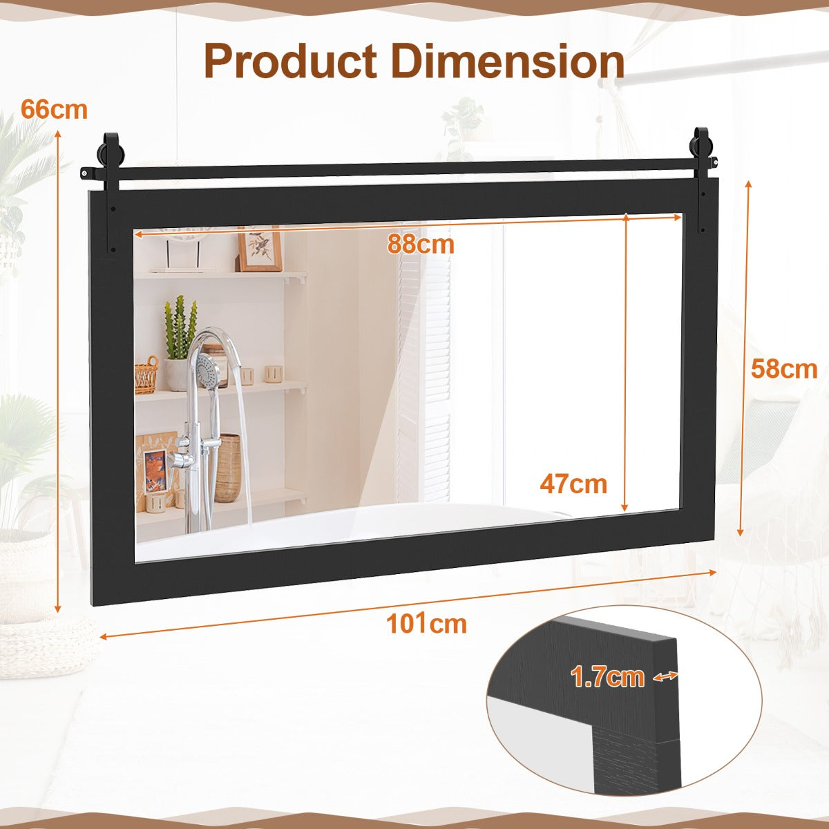 Farmhouse Bathroom Wall Mirro with Fir Wood Frame-Black