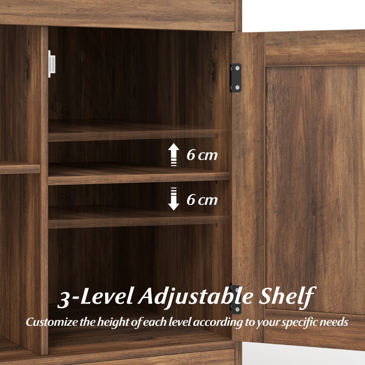 Farmhouse Nightstand with Charging Station Bedside Table with Adjustable Shelf-Rustic Brown