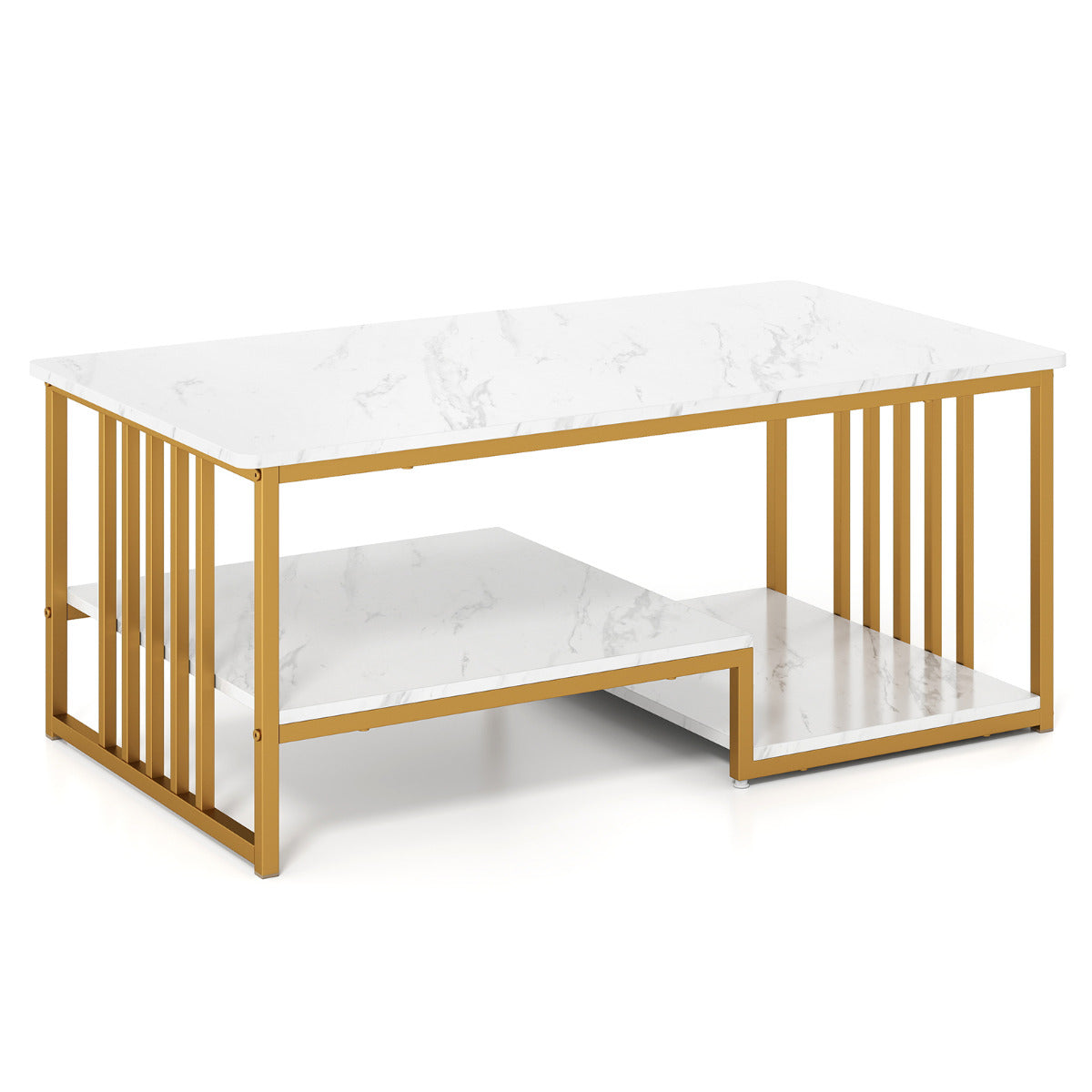 Faux Marble Coffee Table with Open Storage Shelf-White
