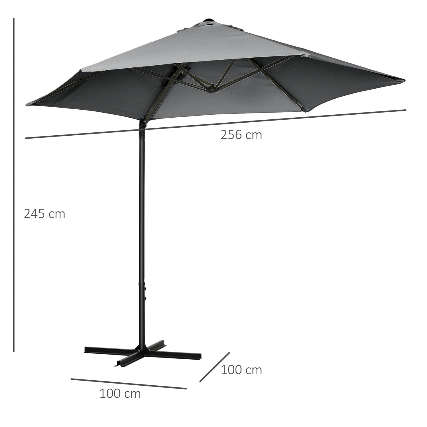 Outsunny 2,5M parasol ogrodowy, parasol tarasowy Roma Offset, wiszący, z baldachimem przeciwsłonecznym, z obrotem 360° i podstawą krzyżową, ciemnoszary