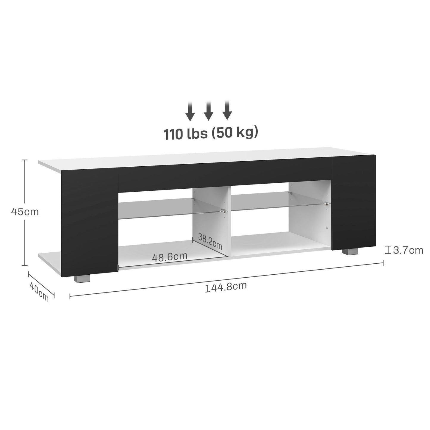 HOMCOM Szafka pod TV Multi-Shelf z regulowanymi światłami LED - czarna