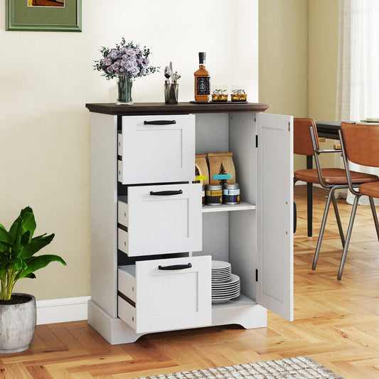 Floor Cabinet with Barn Door and 3 Storage Drawers-White