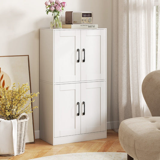 Floor Storage Cabinet with Doors and Adjustable Shelves-White