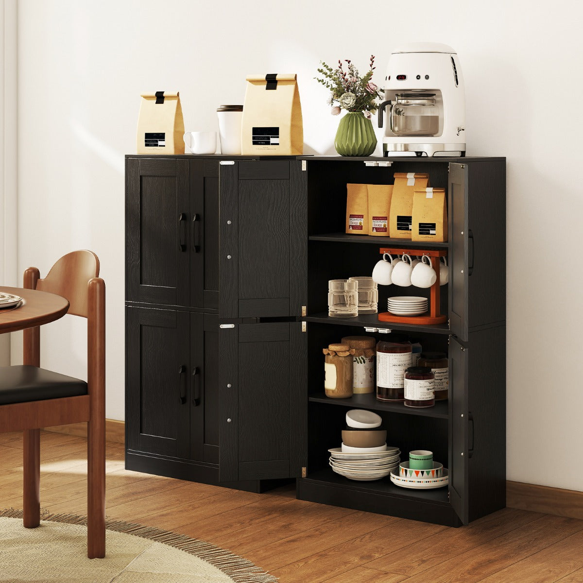 Floor Storage Cabinet with Doors and Adjustable Shelves-Black