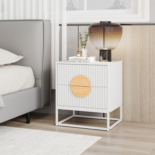 Fluted Nightstand Modern Mid Century Side Table-White