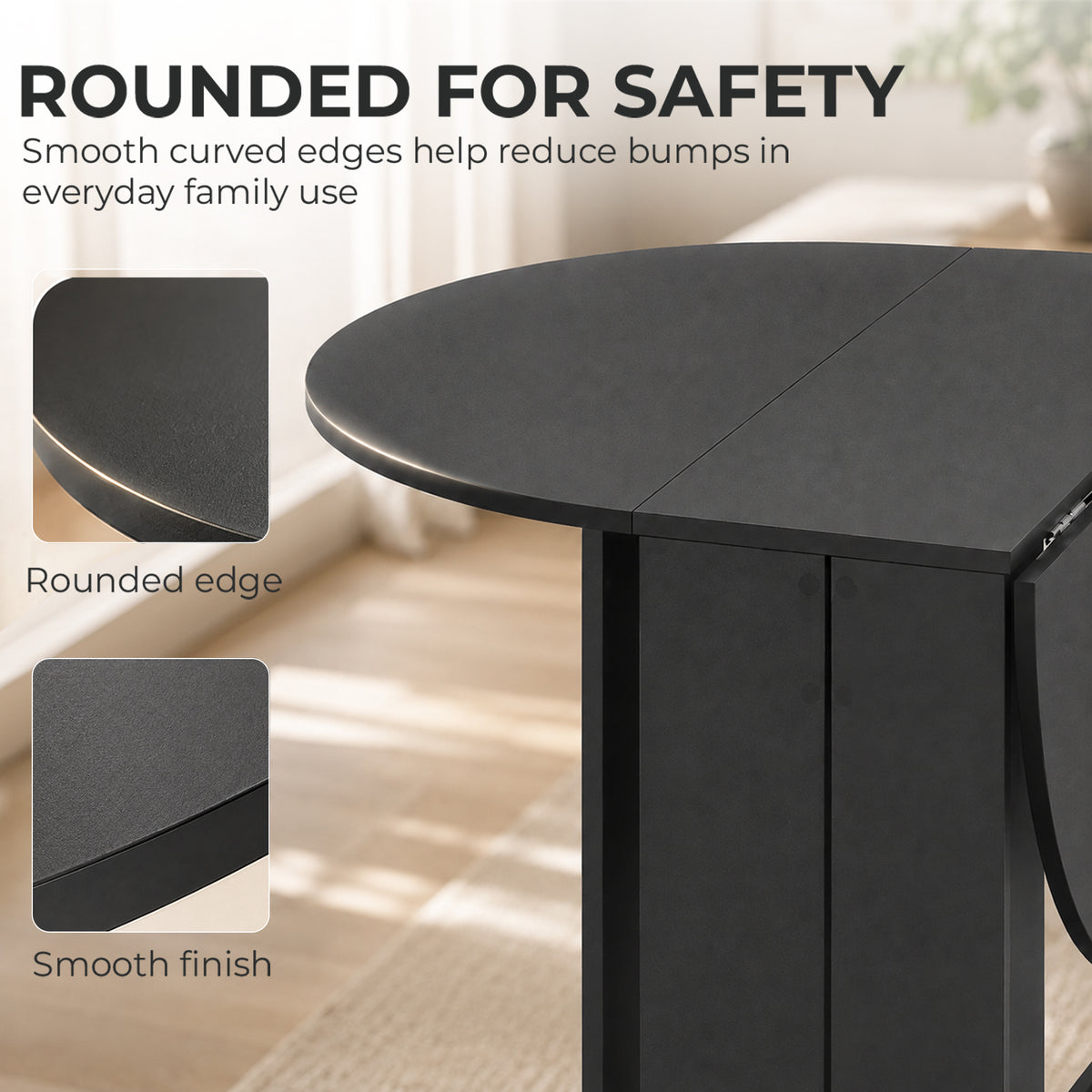 HOMCOM Folding Dining Table, Drop-Leaf Table with Foldable Leaves for Small Spaces, Kitchen, Dining Room, Black