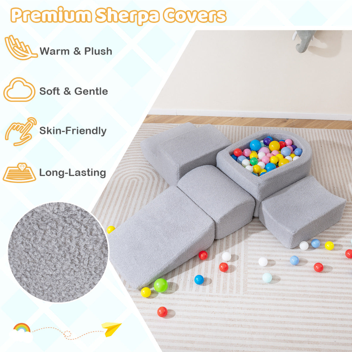 5-Piece Climb and Crawl Soft Play Set Foam Climbing Blocks-Grey