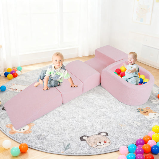 5-Piece Climb and Crawl Soft Play Set Foam Climbing Blocks-Pink