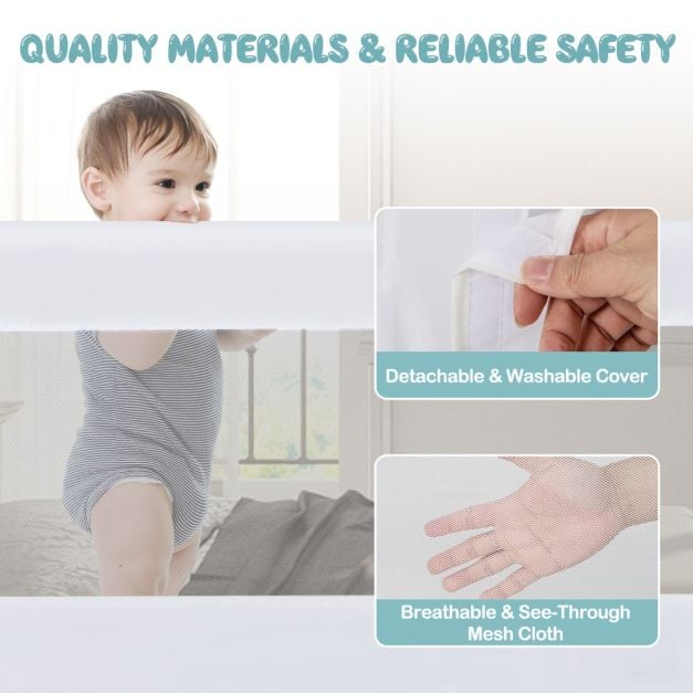 Foldable Bed Rail Swing Down Baby Bed Guard Rail-White