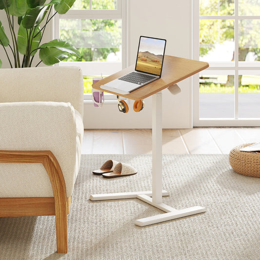 Foldable Mobile Standing Desk Rolling Laptop Desk with 90° Tiltable Tabletop-Natural