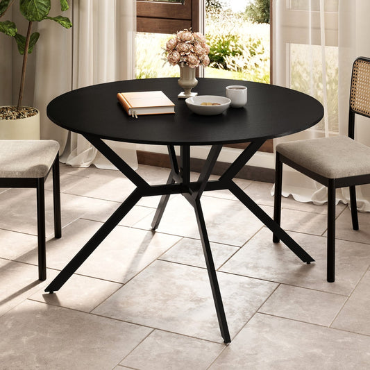 Folding Dining Table 120cm Extendable Round Kitchen Table-Black