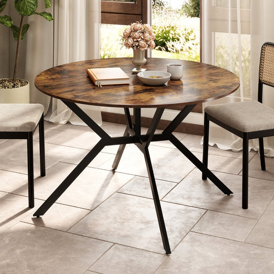 Folding Dining Table 120cm Extendable Round Kitchen Table-Rustic Brown