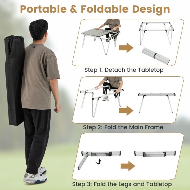 Folding Camping Table with Storage Bag and Waterproof Desktop-Silver
