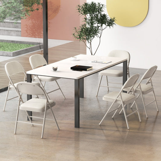 Set of 4 Folding Fabric Padded Chairs with Sponge Seat and Backrest-Beige