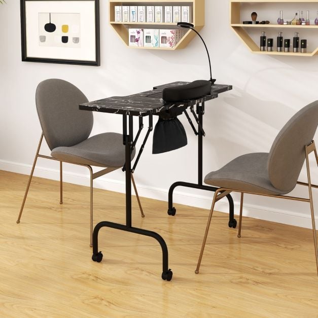 Portable Folding Manicure Nail Table with Electric Dust Collector-Black
