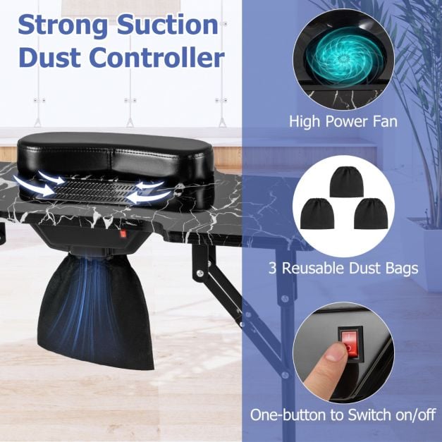 Portable Folding Manicure Nail Table with Electric Dust Collector-Black