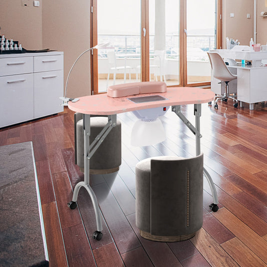 Folding Manicure Nail Table with Electric Dust Collector-Pink