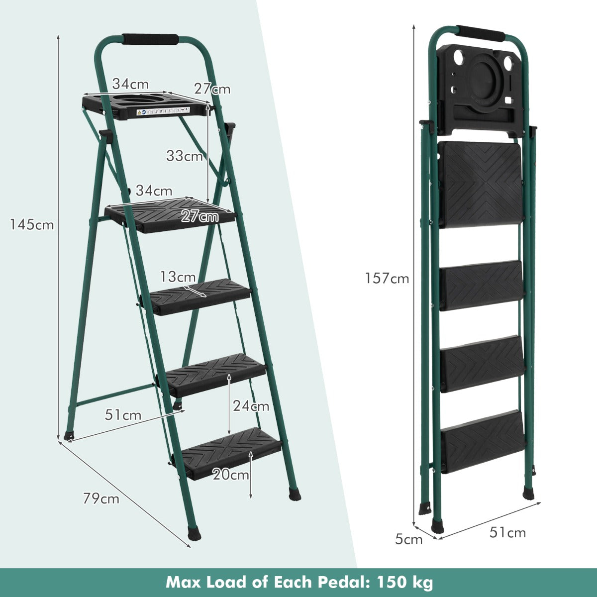 Folding Step Ladder 4-Step Ladder-Black