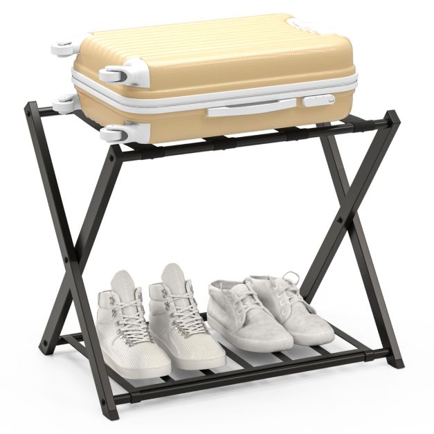 Suitcase Stand Foldable Luggage Stand Luggage Rack Metal for Bedroom Black