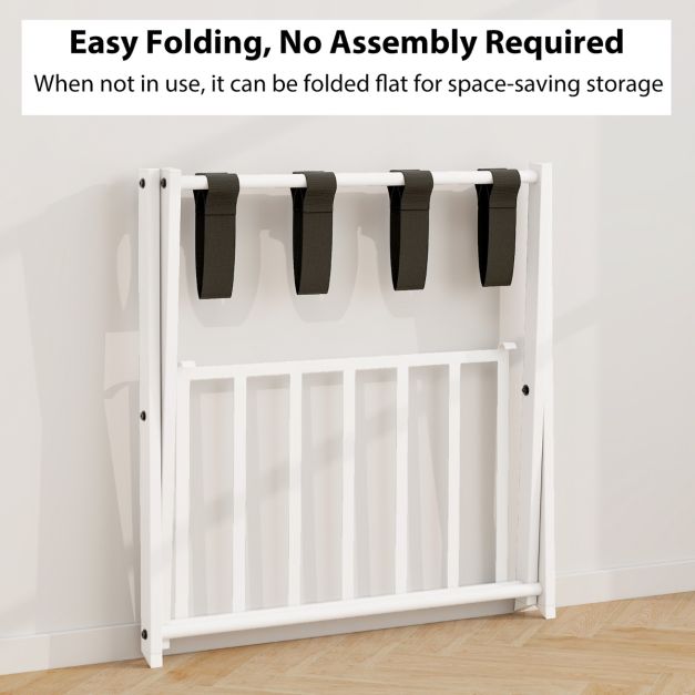 Folding Suitcase Stand with Storage Shelf for Guest Room Bedroom-White