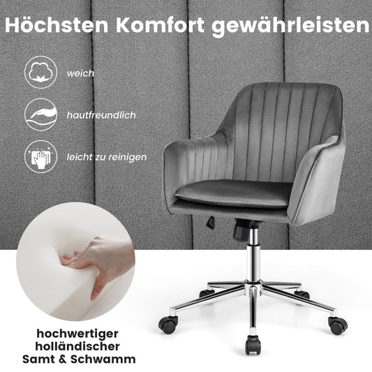 Adjustable Velvet Leisure Chair with 4 Universal Wheels for Daily-Grey