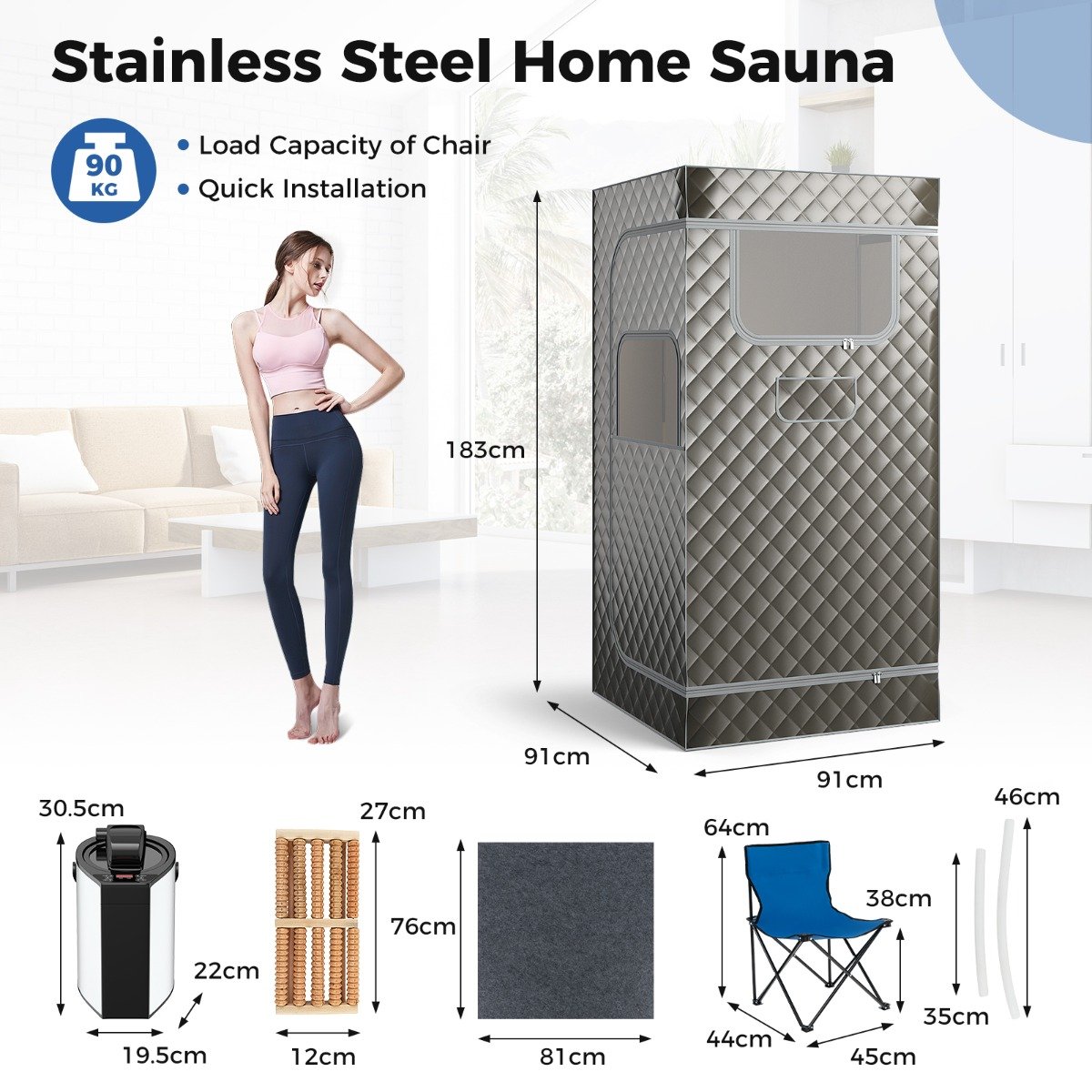 Portable Steam Sauna for Home with 3L Steam Generator-Coffee
