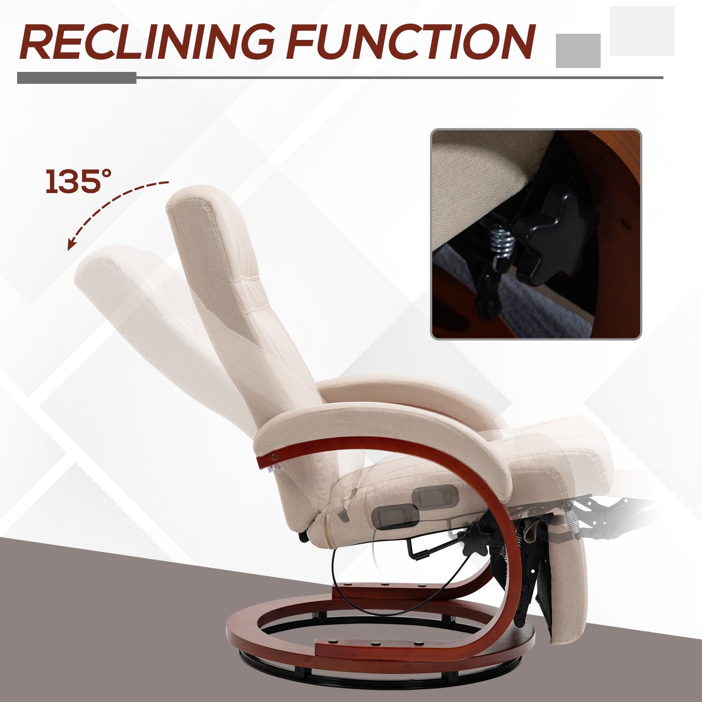 HOMCOM 135 Manual Reclining Swivel Chair, with Footrest - Beige