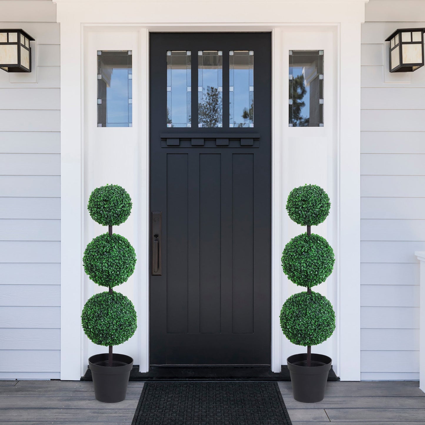 Outsunny Set of 2 Artificial Boxwood Ball Topiary Trees Potted Decorative Plant Outdoor and Indoor DŽcor (112cm)