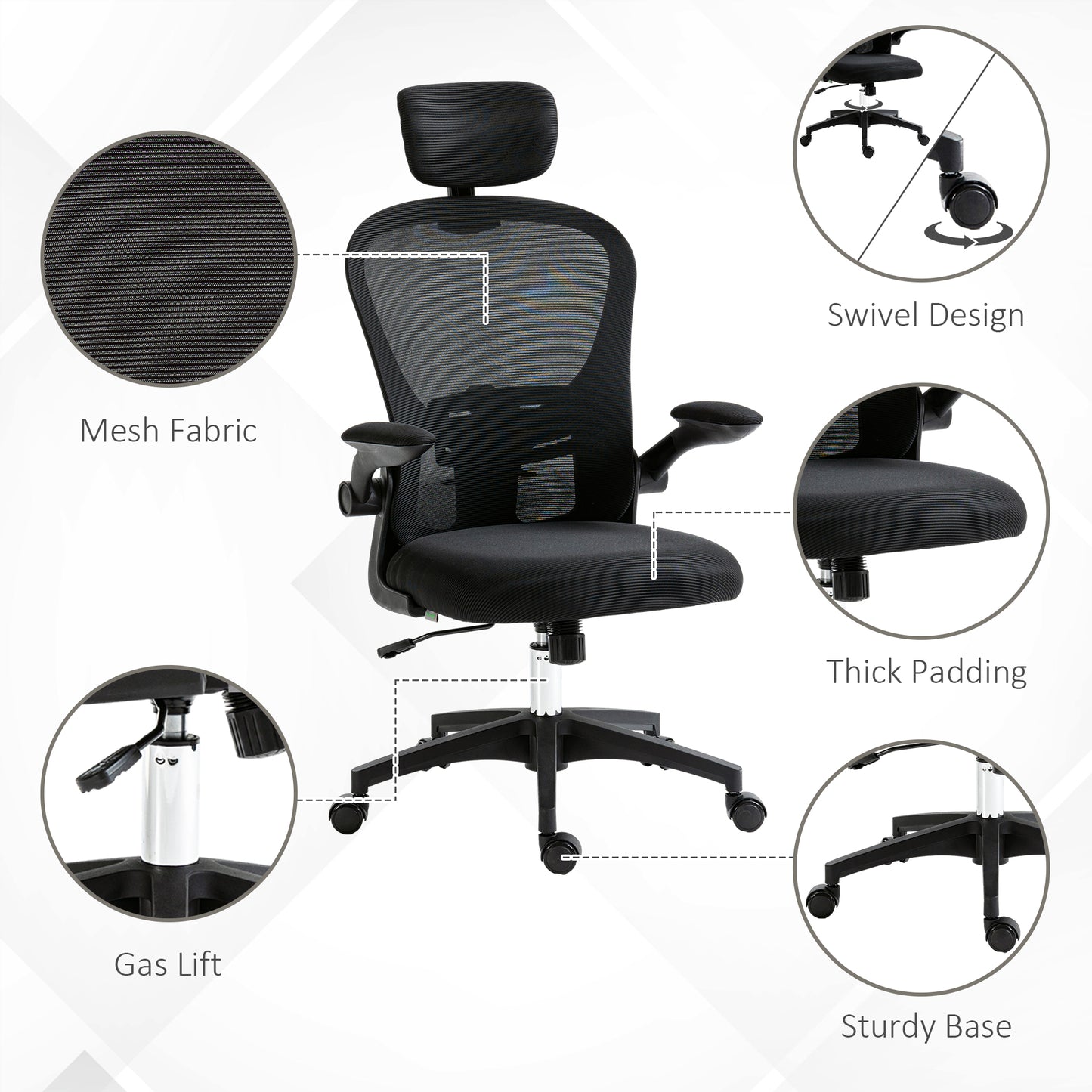 Vinsetto Multi-Adjustable Office Chair, with Lumbar Support, Headrest and Mesh Back - Black