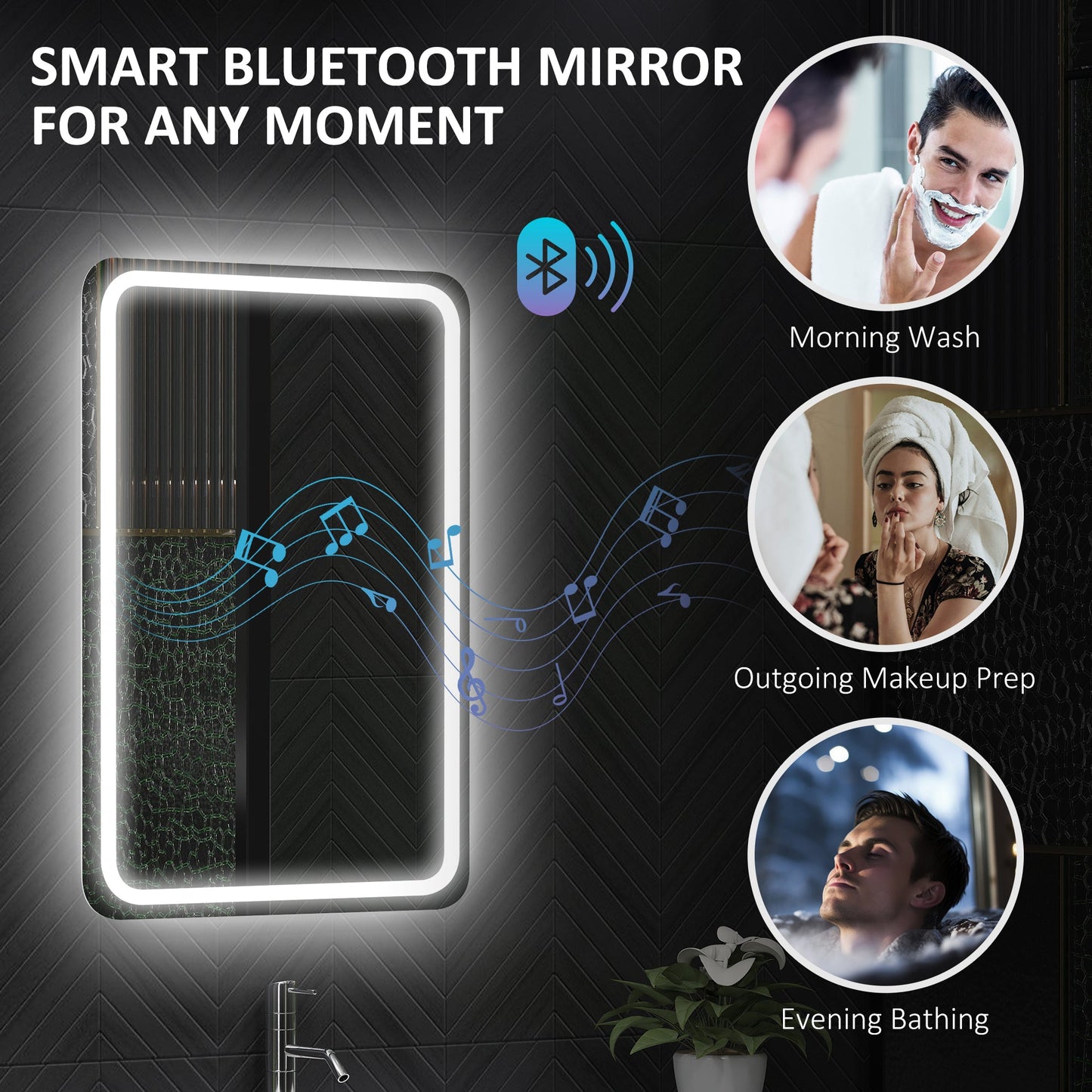 HOMCOM 70 x 50 cm Bluetooth Bathroom Mirror - Silver-Tone