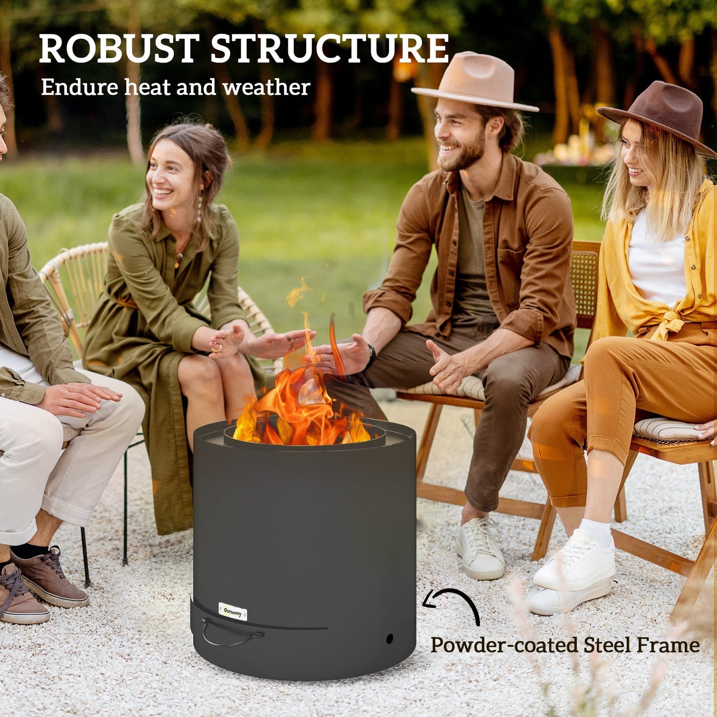 Outsunny Metal Wood-burning Fire Pit with Fire Poker - Black
