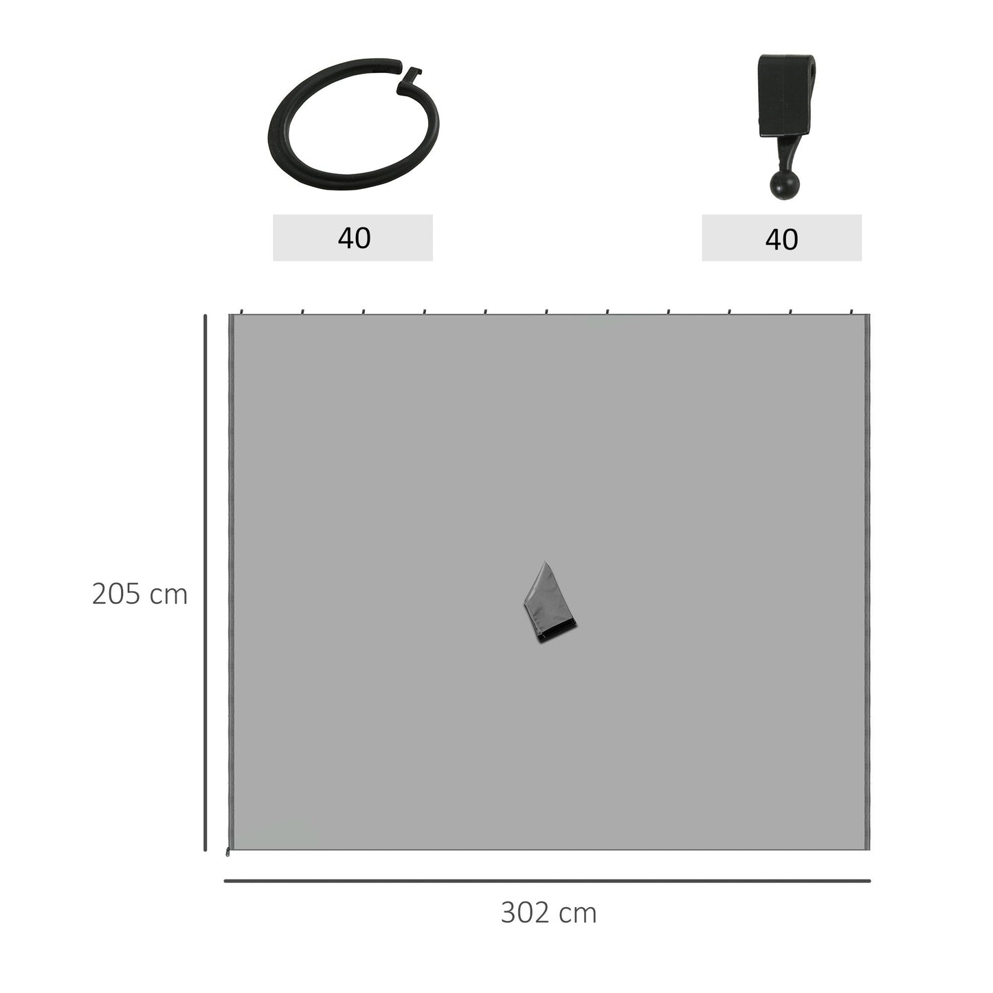 Outsunny Replacement Gazebo Curtains, 4-Panel Gazebo Side Panels Only, for 3 x 3 (M) Gazebos or Pergolas, Hooks/C-Rings Included, Light Grey