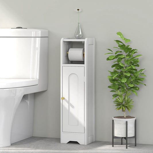 HOMCOM Small Bathroom Storage Cabinet with Toilet Roll Holder - White