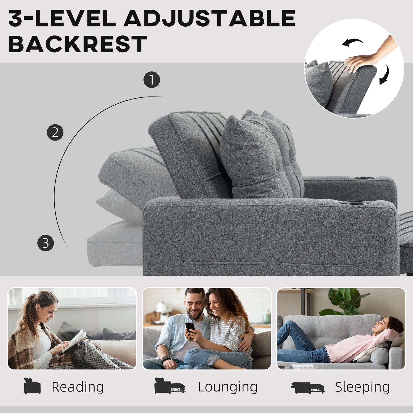 Rozkładana sofa dwuosobowa HOMCOM – antracytowa